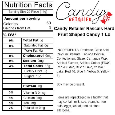 Candy Retailer Rascals Hard Fruit Shaped Candy 1 Lb