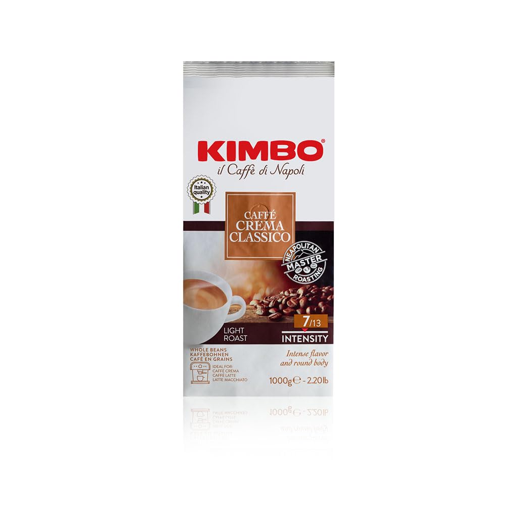 Kimbo Caffe Crema Classico Whole Bean Coffee - Blended And Roasted In Italy - Light Roast With Intense Flavor And Round Body - 2