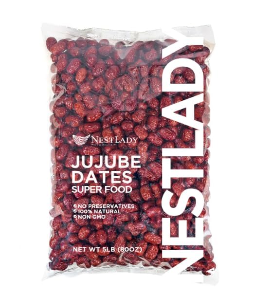Nestlady Enhanced Jujube Date, Chinese Red Date, (Hong Zao), ??, 100% Natural, Improve Sleep, Health Snack, Dried Fruit, Sweet And Chewy Net Weight: 5Lb, Harvested In China,Packed In Usa
