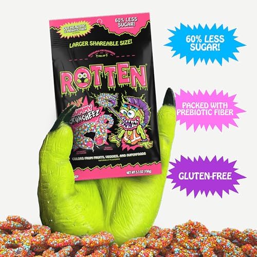 Rotten Sour Gummy Cruncheez - Low Sugar, Low Calorie, 5G Gut-Friendly Prebiotic Fiber, Gluten Free Candy, No Artificial Dyes - 5
