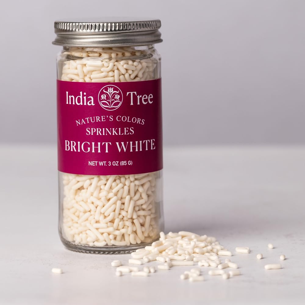India Tree Natures Colors Bright White Sprinkles 3 oz | Natural, Vegan, Non-GMO, Top 9 Allergen-Free