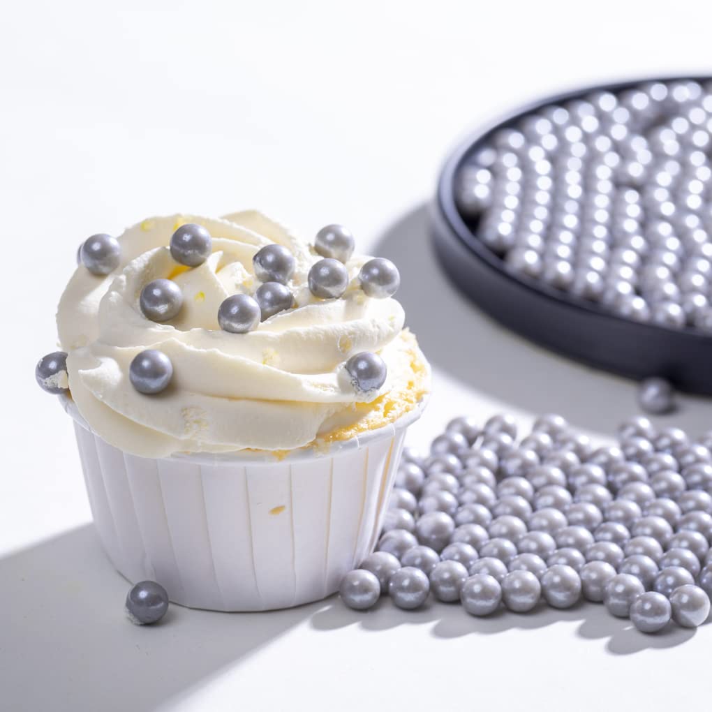 Grey Sprinkles Edible Pearls,Cake Sprinkles 130g 4.6OZ,Cookie Sprinkles,Sugar Pearl, Edible Candy Pearls for Cake Cupcake Decora