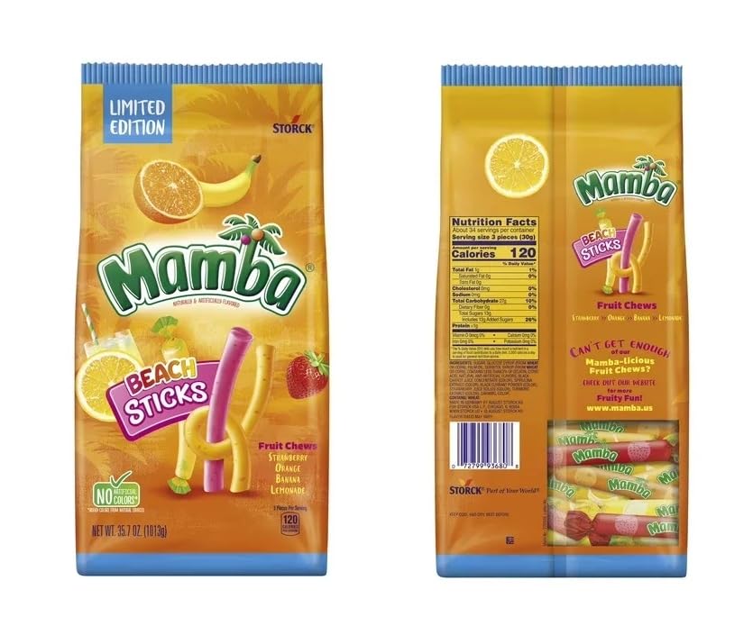 Generic Beach Sticks Fruit Chews – Strawberry, Orange, Banana, Lemonade – Soft & Chewy Candy (2 Pack) 6x10x8 inches