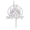 Castle Happy Birthday Cake Topper, Princess Prince Birthday Cake Toppers, First Birthday Party Decorations (Silver Glitter)