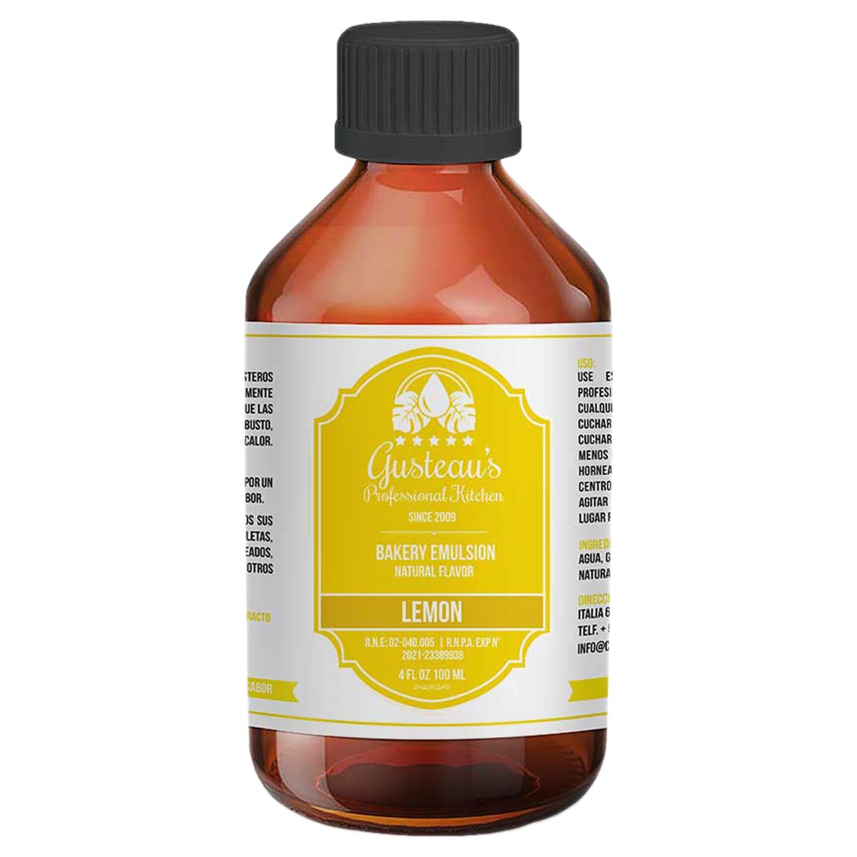 GUSTEAU’S Lemon Flavor Bakery Emulsion, Alcohol Free, Sugar Free, Kosher, 4 fl oz (100ml)