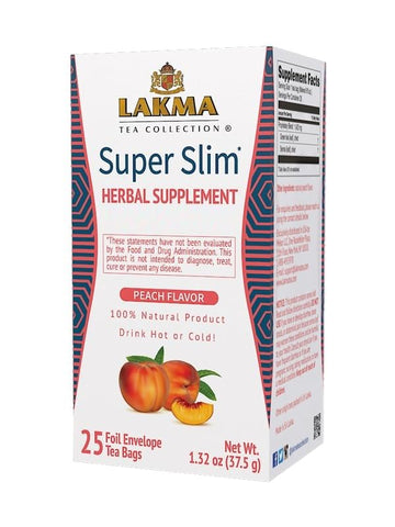 HYLEYS Tea Lakma Wellness Super Slim Tea - Peach Flavor, 25 Tea Bags, GMO Free, Gluten Free, Sugar Free, 100% Natural, Decaf