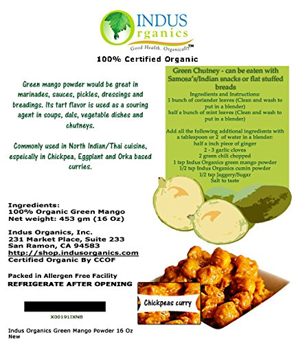 Indus Organics Green Mango Freeze Dried Powder, 1 Lb (Amchoor Powder) Raw, Sulfite Free, No Added Sugar, Freshly Packed