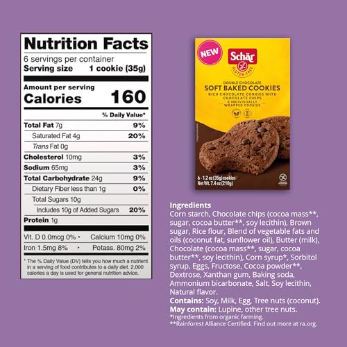Schar Double Chocolate Soft Cookie 6-Pack - Decadent Chocolate Bliss in Every Bite - Indulgent Treat for Chocolate Lovers - Heav