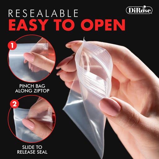 Reclosable Clear Plastic Zip Bags - By Dirose | Resealable, Strong, Thick, Sturdy | For Organizing, Travel, Shipping, Packaging,