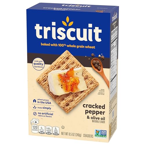 Triscuit Cracked Pepper & Olive Oil Whole Grain Wheat Crackers, Lunch Snacks, Bulk Snack Crackers, 6 - 8.5 oz Boxes