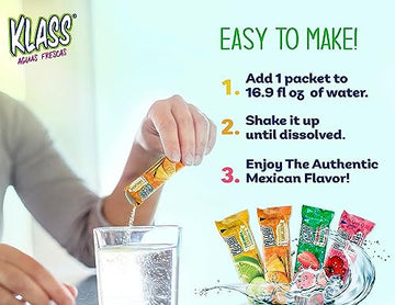 Klass Aguas Frescas Powdered Drink Mix | 44 Sugar Free Powder Packets | Flavors - Cucumber Limeade Pineapple Tangerine Strawberry Watermelon & Hibiscus Berries - Water Enhancer To Go!