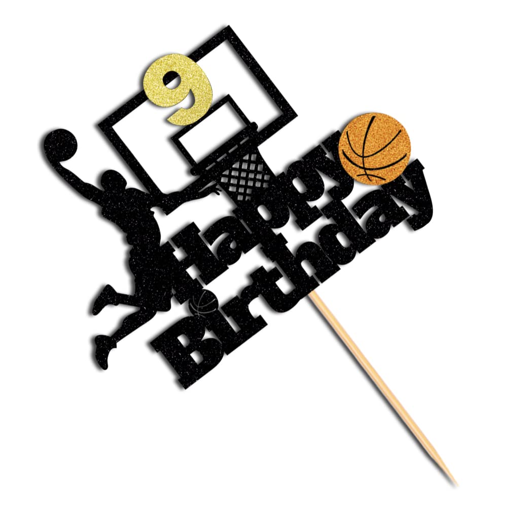 Basketball Happy 9Th Birthday Cake Topper-Basketball Themed Birthday Party Cake Decoration-9 Years Birthday Party Supplies (9Th)