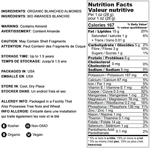 Organic Blanched Slivered Almonds, 12 Pounds - Non-GMO, Raw, Unpasteurized, Unsalted, Vegan, Keto, Paleo, Kosher, Bulk, High in