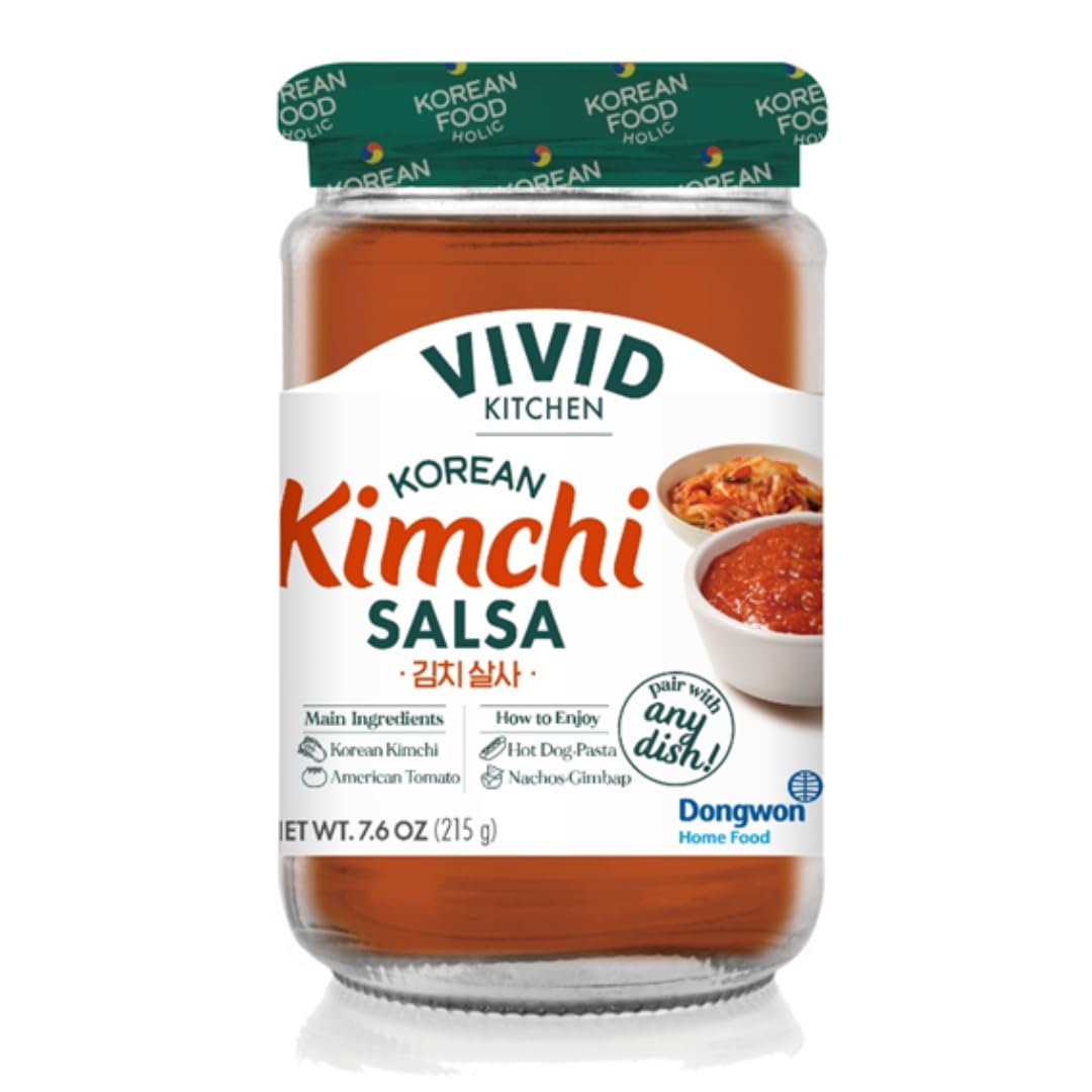 VIVID KITCHEN Kimchi Salsa - Korean Mexican Fusion Condiment - Mild & Hot Flavors - 7.6 oz Bottle - No MSG, No Artificial Preser