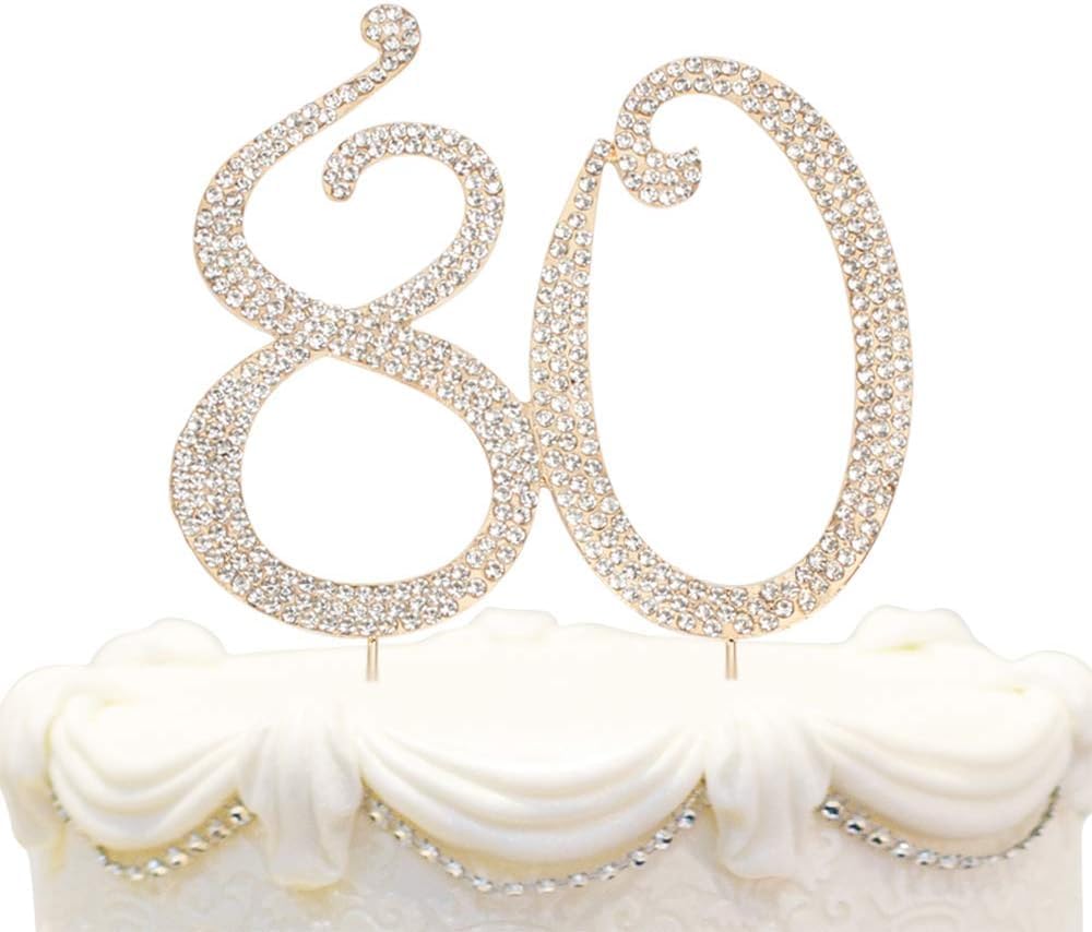 Hatcher Lee Bling Crystal Rhinestone 80 Birthday Cake Topper - Best Keepsake | 80Th Party Decorations Gold