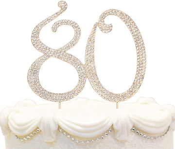 Hatcher Lee Bling Crystal Rhinestone 80 Birthday Cake Topper - Best Keepsake | 80Th Party Decorations Gold