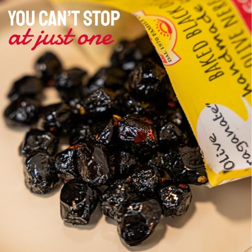 TUTTOCALABRIA Baked Oven Roasted Black Olives with Pits, Semi Dried Black Olives, 460 gm (16.22 oz), Olives al Forno, Handmade i