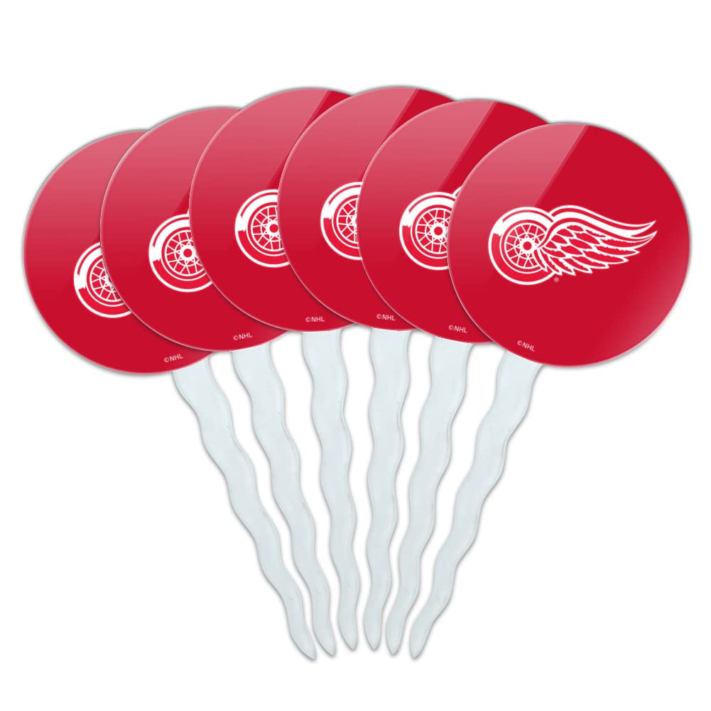 Graphics & More Detroit Red Wings Logo Cupcake Picks Toppers Decoration Set Of 6
