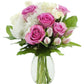 KaBloom Flowers - Mother's Day Collection -5 Pink Rose 4 White Rose 5 Pink Tulip 1 White Hydrangea and Greens with vase, Gift fo