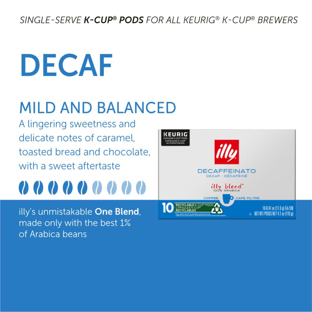 Illy Coffee K Cups, Classico Decaf Roast, Mild & Balanced Flavor, 10 Count (Pack of 6)