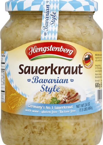Hengstenberg Sauerkraut, Bavarian Style, 24 Ounce (Pack of 12), Plastic, 1.5 Pound