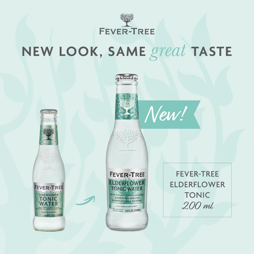Fever Tree Elderflower Tonic Water - Premium Mixer - Refreshing Beverage For Cocktails & Mocktails. Naturally Sourced Ingredients, No Artificial Sweeteners Or Colors - 200 Ml Bottles - Pack Of 24