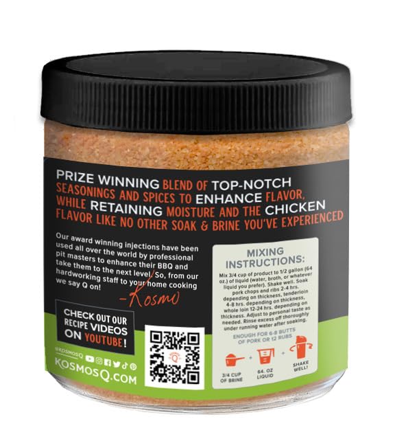 Kosmos Q Pork Brine Soak & Seasoning, Sweet Brown Sugar & Worcestershire, 16 Oz Jar