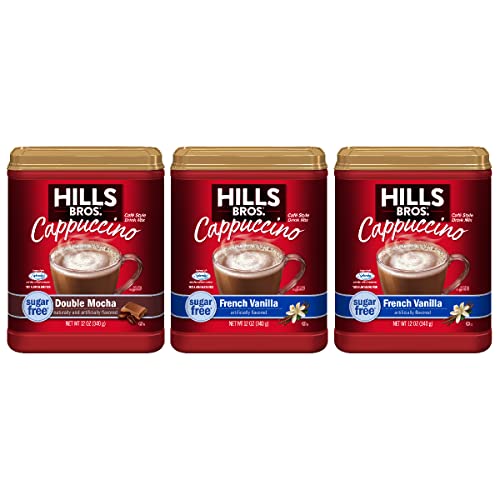 Hills Bros. Instant Cappuccino Mix, Sugar Free French Vanilla & Double Mocha Variety Pack (12 Oz, Pack Of 3) – Convenient & Versatile, Instant Hot Or Iced Coffee, Frothy & Rich Flavor - Just Add Water