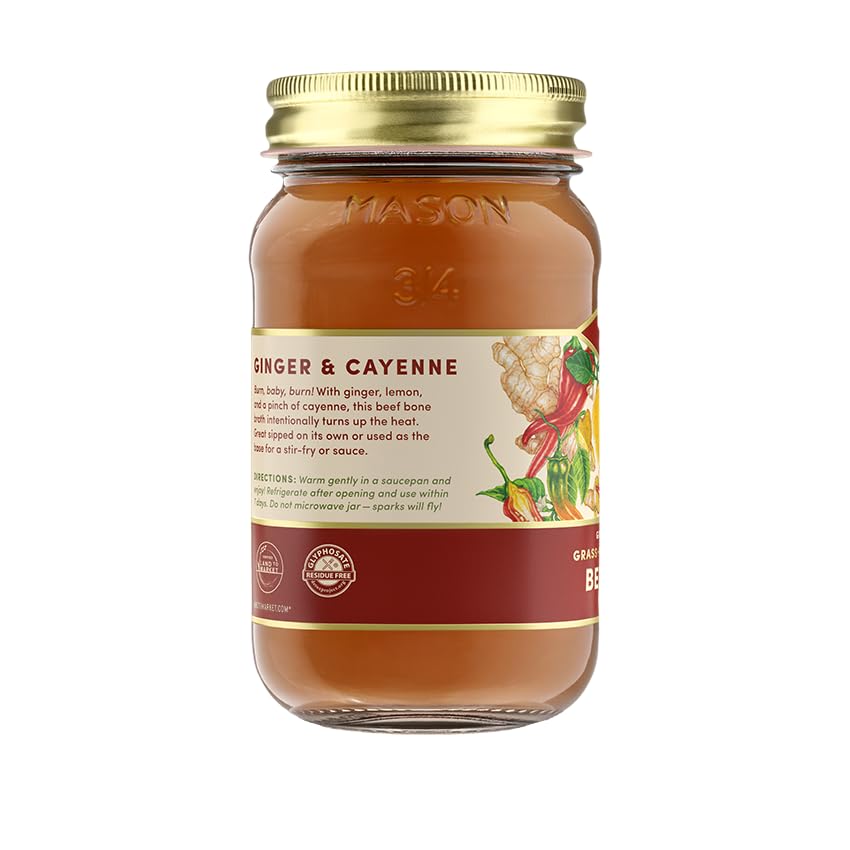 FOND NOURISH DELIGHT Beef Bone Broth with Ginger & Cayenne, 14 Fl Oz (8-Pack)