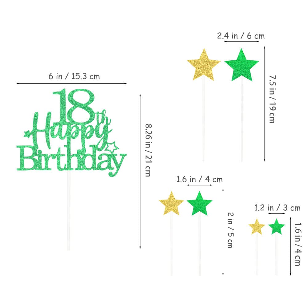 Pargleev Glittery 18th Birthday Cake Topper, Personalised, Paper, Green Gold, Model hbcp-ljcp18-221027