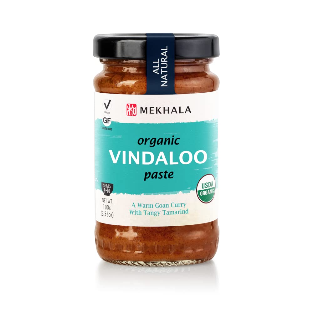 Mekhala Organic Vindaloo Indian Cooking Paste. Versatile Sauce, Marinade, Cooking Paste. Hot. Organic Vegan Gluten-Free No Added