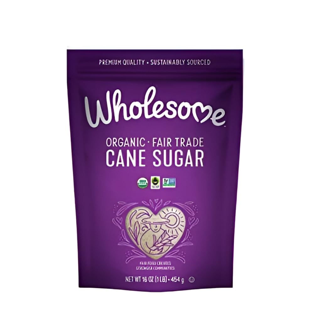 Wholesome Sweeteners 16-Ounce Organic Cane Sugar, Fair Trade, Non GMO, Gluten Free, Pure & Vegan, for Baking and Sweetening, 1 P