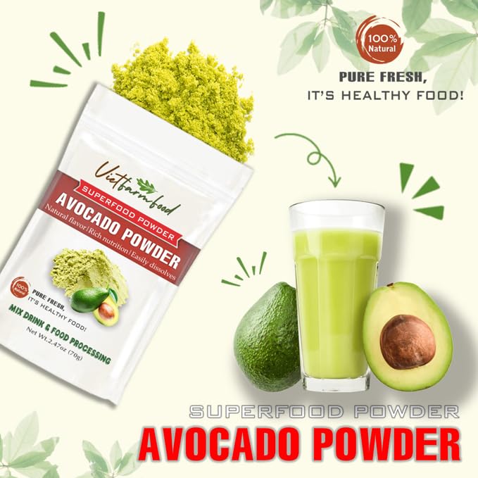 Avocado Powder 2.47 Oz (70G) Vietfarmfood: Freeze-Dried Extracted From 100% Pure, Sugar-Free. Used To Mix Mixed Drinks Fresh Fru