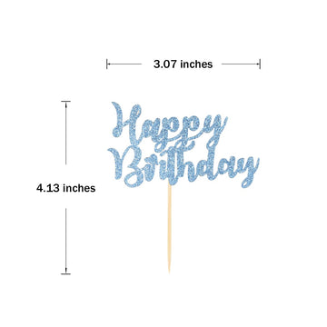 Donoter 24 Pcs Blue Glitter Happy Birthday Cupcake Toppers Cake Picks For Birthday Party Decoration Supplies