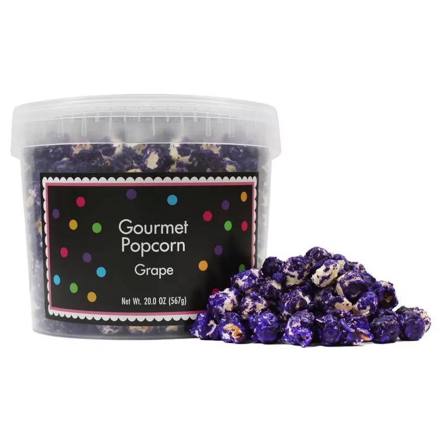 Purple Popcorn Bucket With Scoop, 20 Ounce, Grape Flavored Popcorn Tub, Fresh Gourmet Popcorn, The Hampton Popcorn & Candy Compa