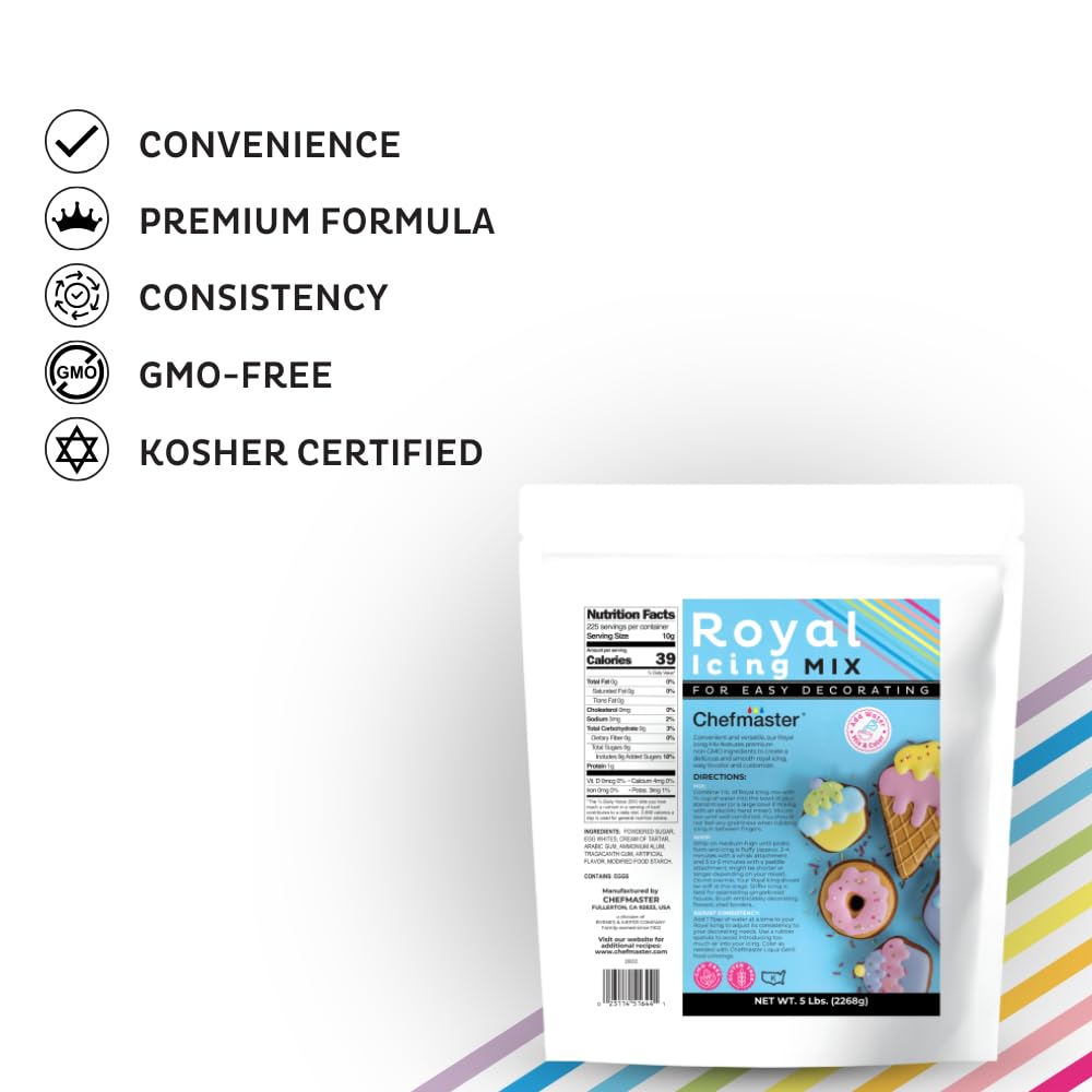 Chefmaster Premium Royal Icing Mix, Decorating Cookies, Making Cake Decorations, Extra Smooth & Versatile, Just Add Water, Non-G
