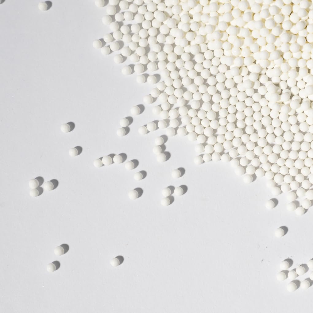 NIPEOR White Edible Pearl Sprinkles for Cake Decorations, 2mm Matte Sugar Pearls, 130g/4.6oz