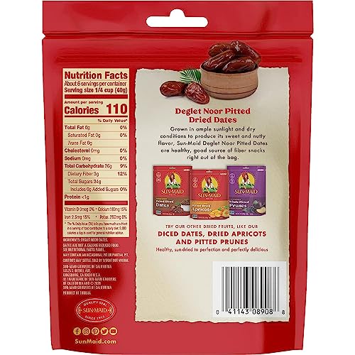 Sun-Maid Deglet Noor Pitted Dried Dates - (4 Pack) 8 oz Resealable Bag - Pitted Deglet Noor Dates Dried Fruit Snack for Lunches,