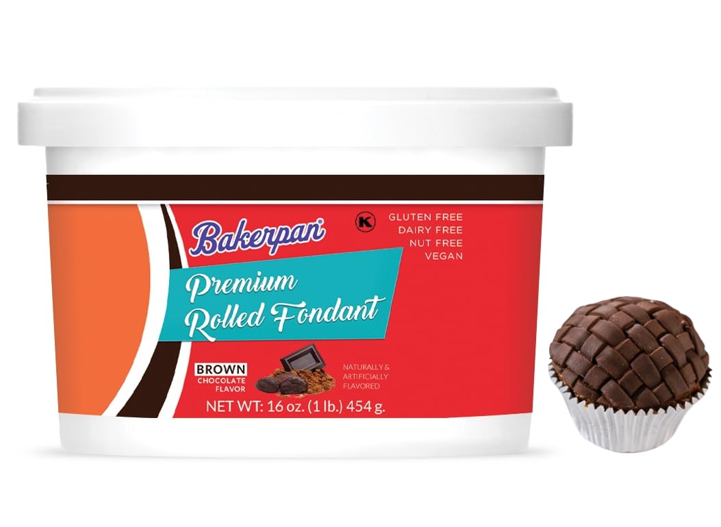 Bakerpan Premium Rolled Brown Fondant For Cake Decorating - 1 Pound, Chocolate Flavor (Made In Usa)