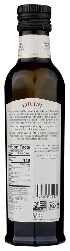 Lucini Italia Robust Garlic Extra Virgin Olive Oil - Evoo Infused With Fresh Garlic - Olive Oil For Marinade, Grilling, Roasting