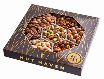 Nut Haven Thanksgiving Nuts Gift Basket - Extra Large Assortment of Sweet & Roasted Salted Nuts - Brown 2 Color