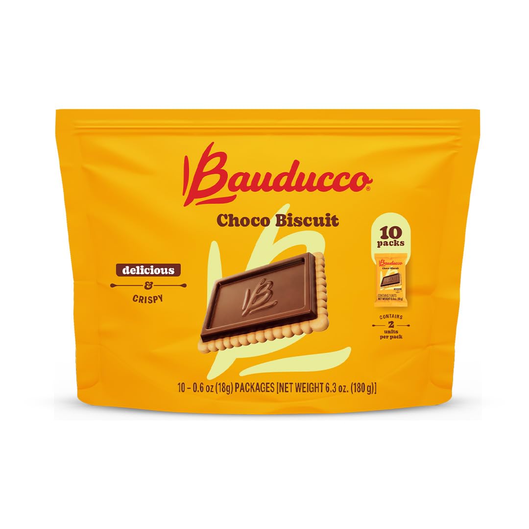 Bauducco Choco Biscuit Pouch, 6.3oz (Pack of 10) - Crispy & Delicious Cookies, Individually Wrapped for Snacks, Dessert & Lunch 