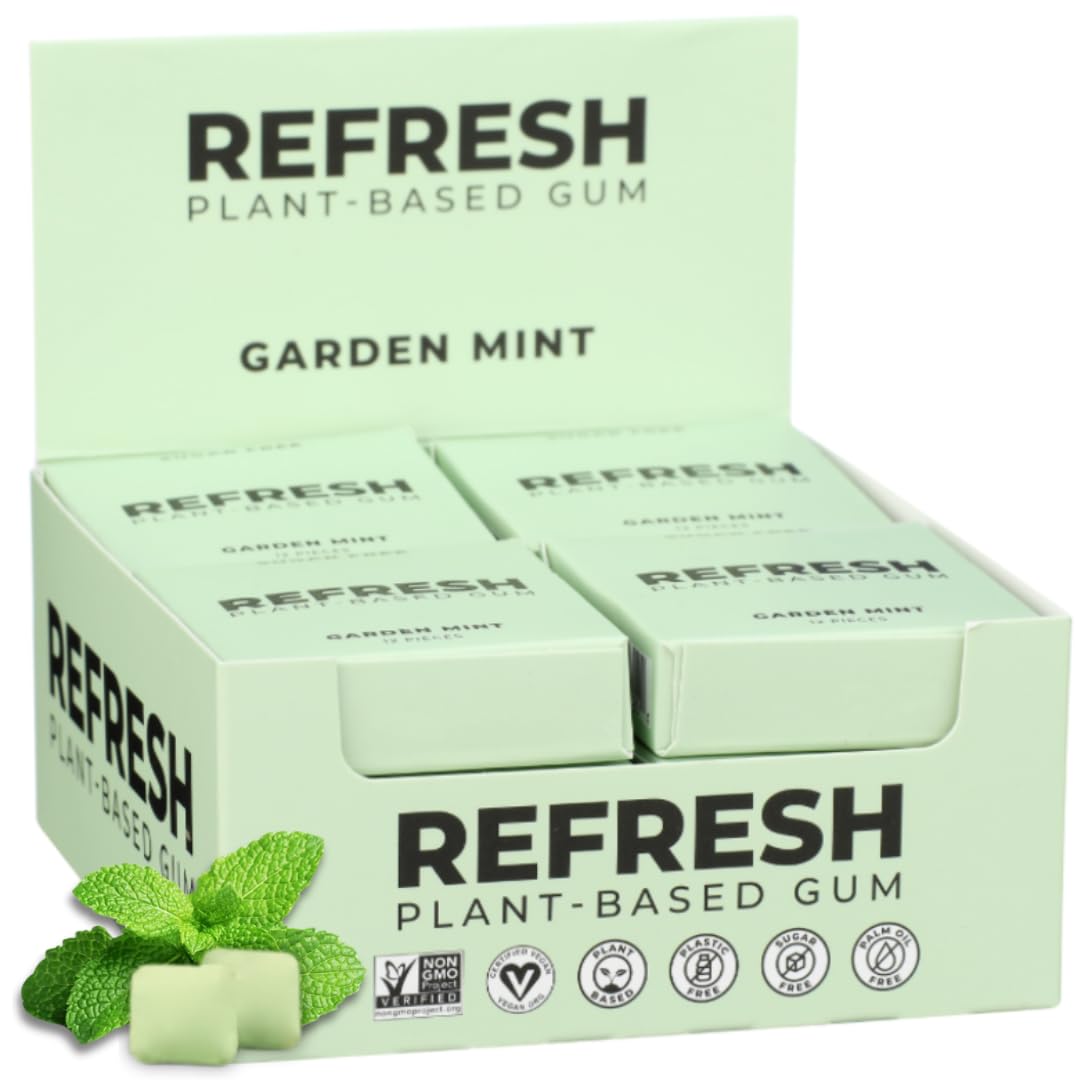 Refresh Gum Garden Mint Flavor, Sugar Free, Vegan, 12 Count (Pack of 12), Plastic Free, Non-GMO, Low Calorie, Natural Ingredients