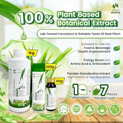 BIONUTRICIA Pandan Extract Liquid Concentrate, 100% Natural Flavoring & Coloring Ingredient for Baking & Beverages, 80g