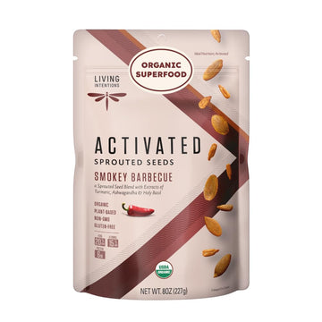 Living Intentions Organic Sprouted Sunflower Seeds: Smokey Barbeque - NonGMO - Gluten Free - Vegan - Paleo - Kosher - 8 Ounce Un