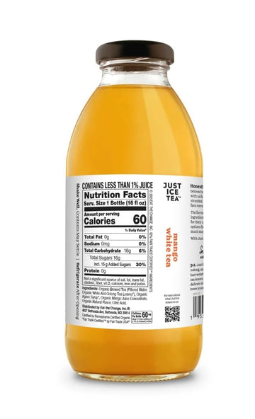 Just Ice Tea Organic Iced Tea, 16 Fl Oz Glass Bottles (Pack Of 4) (Mango White Tea)