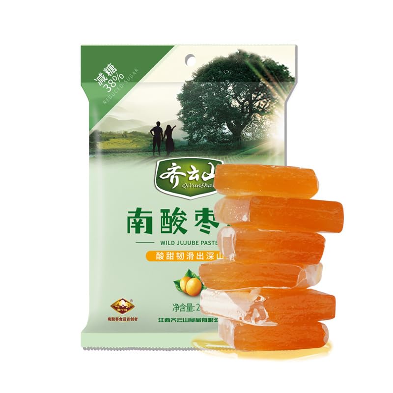 Chewy Sour Jujube Cake Candy, Natural Fruit Jelly, Sour & Sweet Jujube Fruit Leather, Individually Wrapped, Vegan, Rich in Vitam