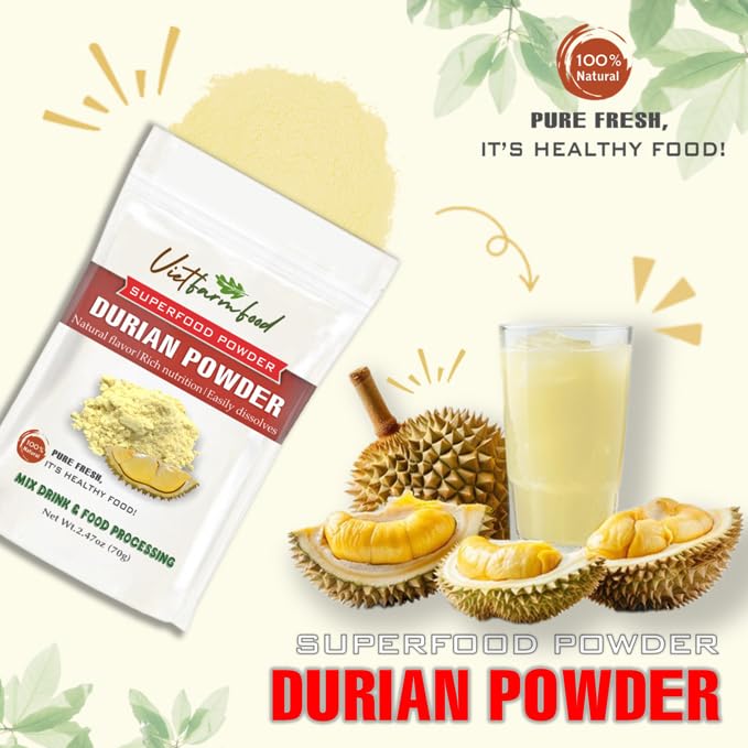Durian Powder 2.47 Oz (70G) Vietfarmfood: Freeze-Dried Extracted From 100% Pure, Sugar-Free. Used To Mix Mixed Drinks Fresh Frui