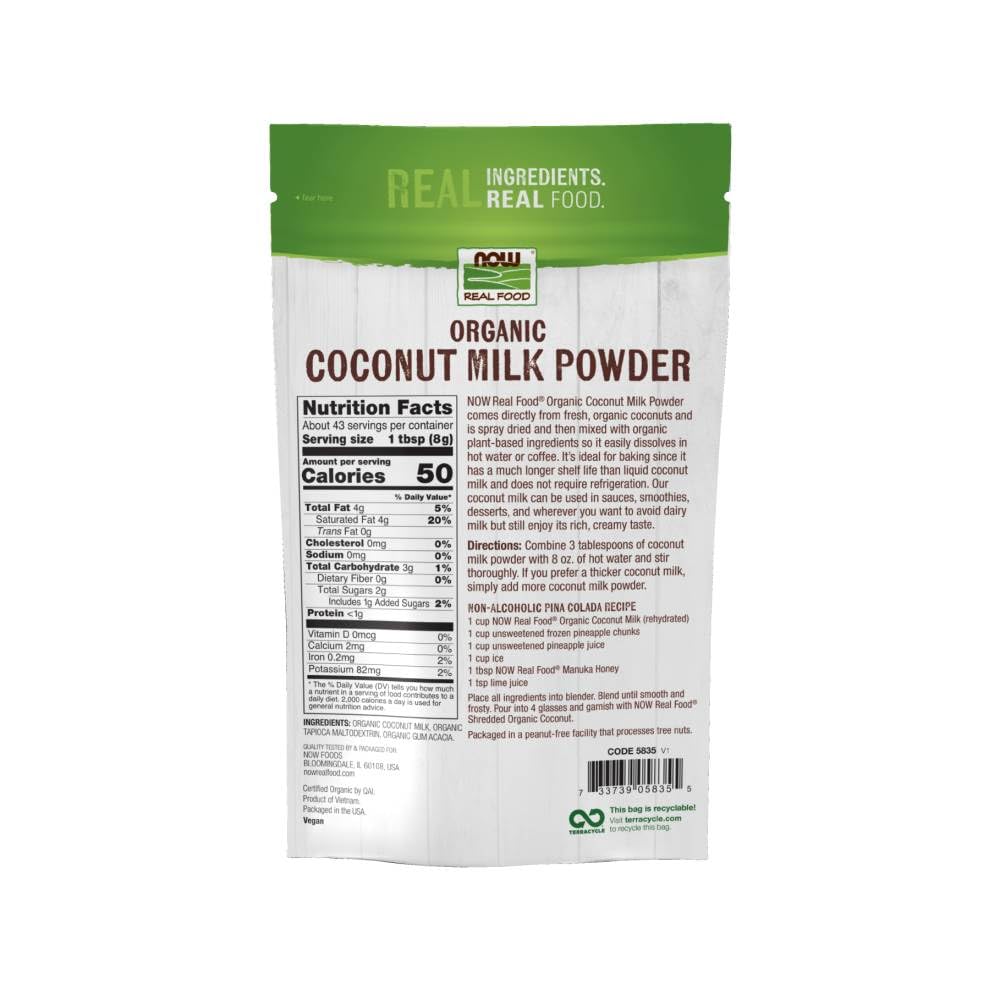 Now Foods, Organic Coconut Milk Powder, Dairy Free/ Vegan, Just Add Water, 12-Ounce