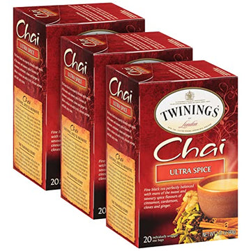 Twinings Ultra Spice Chai Tea Bags - Individually Wrapped, Black Tea With Cinnamon, Ginger, Cardamon & Clove, 20 Count (Pack Of